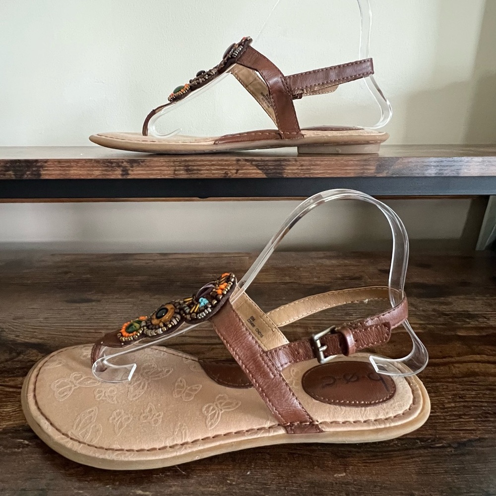 BOC Brown Leather Beaded and Jeweled‎ Thong Toe Sandals Women's 8 - Picture 5 of 12